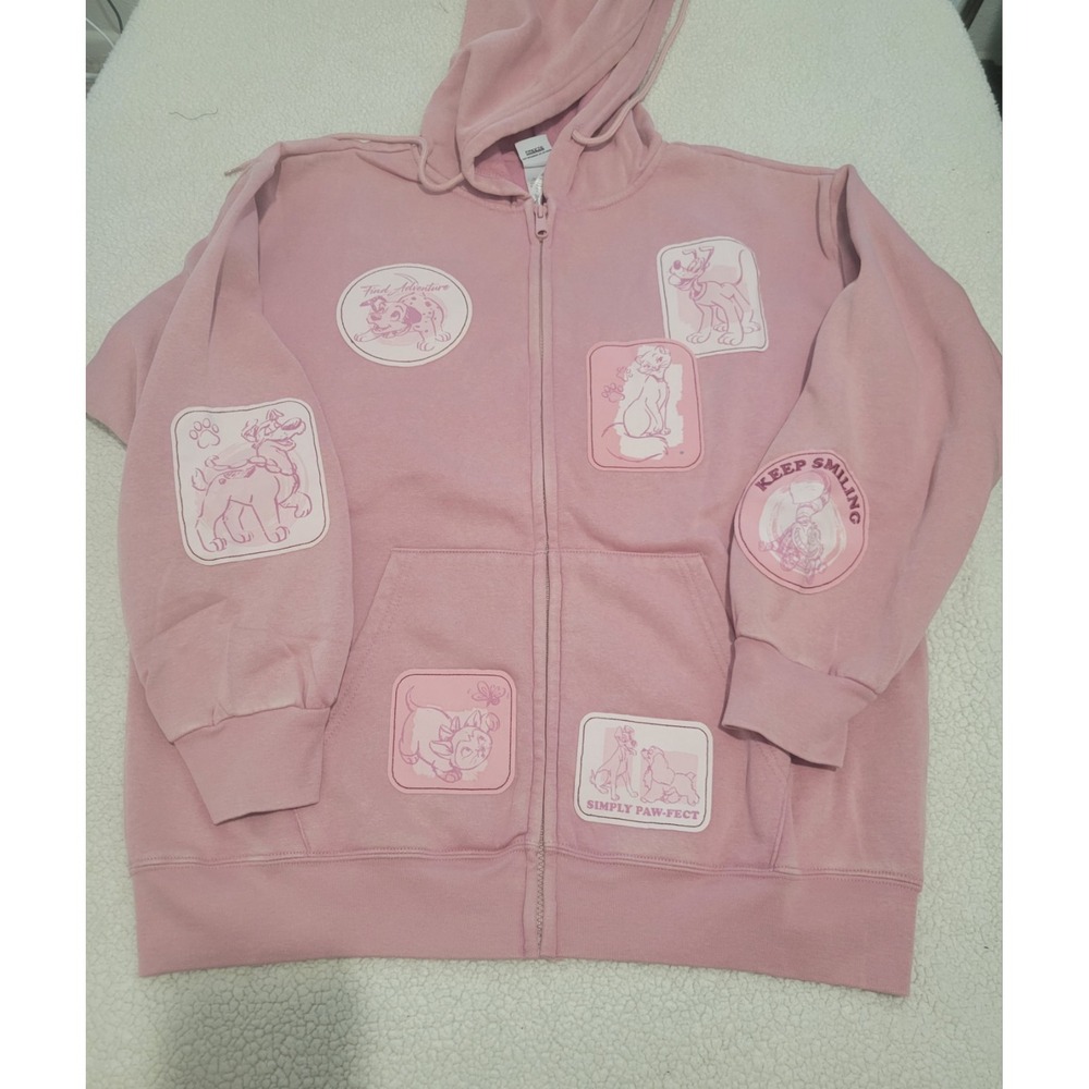Disney Women Christmas Pets Patches Lady Duchess Pluto Marie Cat Zip Up Hoodie L